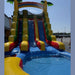 Front view of 18ft Rainbow Dual Lane waterslide showing rainbow color arches and dual slide chutes — commercial inflatable water slide by Beyond Tent