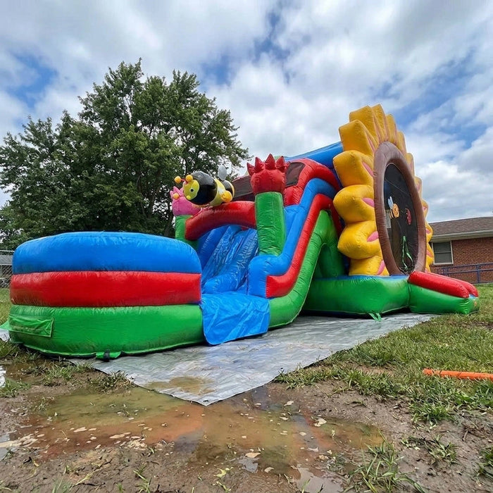 Petal Splash 2-Lane Water Slide and Bouncer with Blower