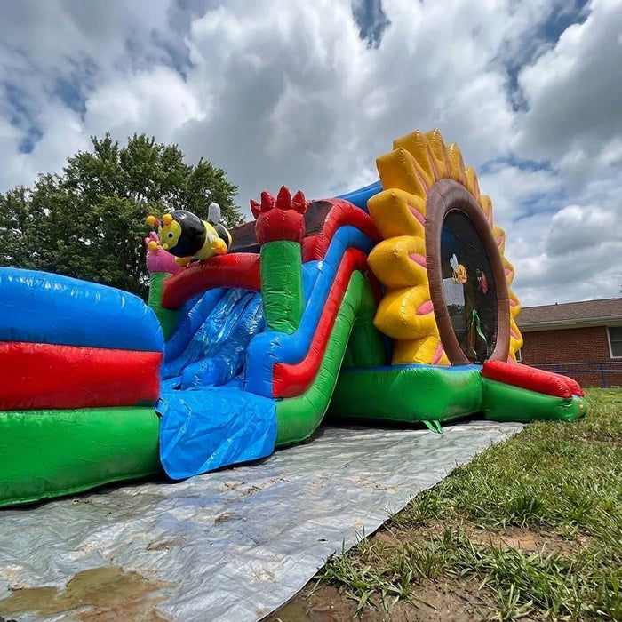 Petal Splash 2-Lane Water Slide and Bouncer with Blower