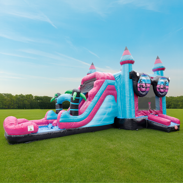 Good Vibes Dual Lane Wet & Dry Combo Bounce House White Background | Beyond Tent