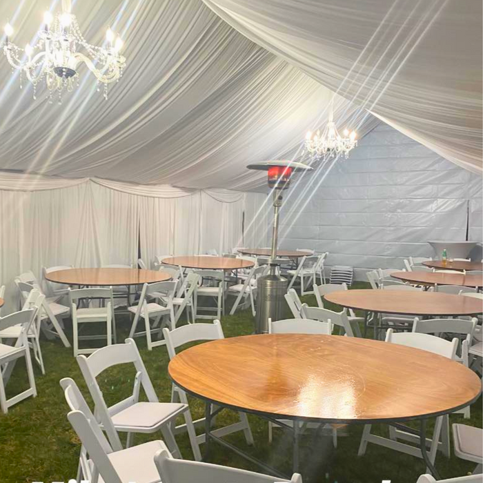 5' Round Clear Coated Birchwood Folding Table