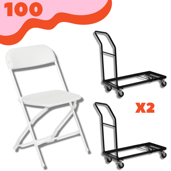 100 Hercules Plastic Folding Chairs with Dollies Package
