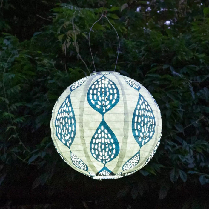 12" Indigo Leaf Globe Solar Lantern