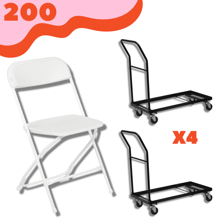 200 Hercules Plastic Folding Chairs with Dollies Package