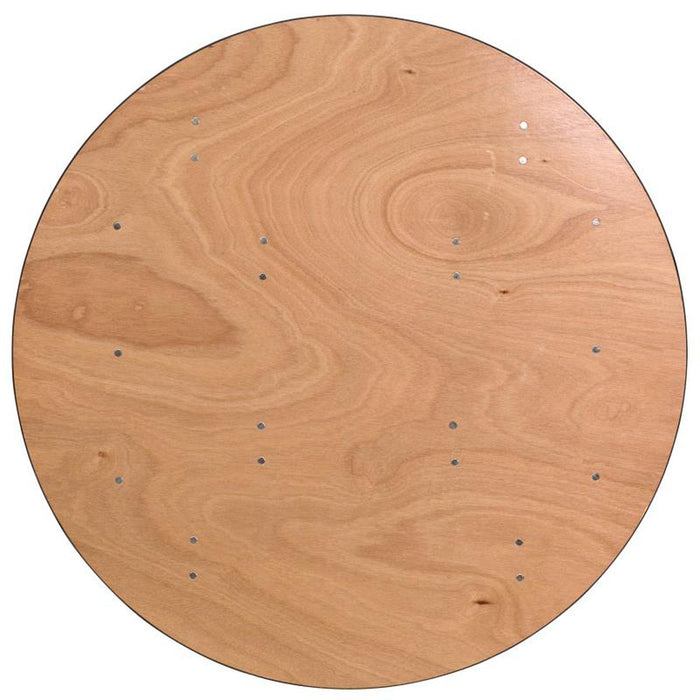 4' Round Clear Coated Birchwood Folding Table