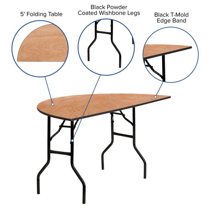 5' Half-Round Wood Folding Banquet Table