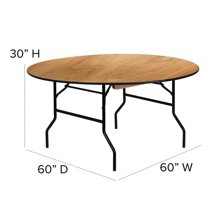 5' Round Clear Coated Birchwood Folding Table
