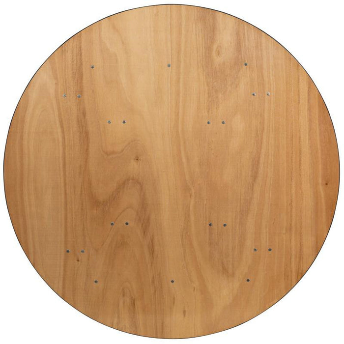 5' Round Clear Coated Birchwood Folding Table