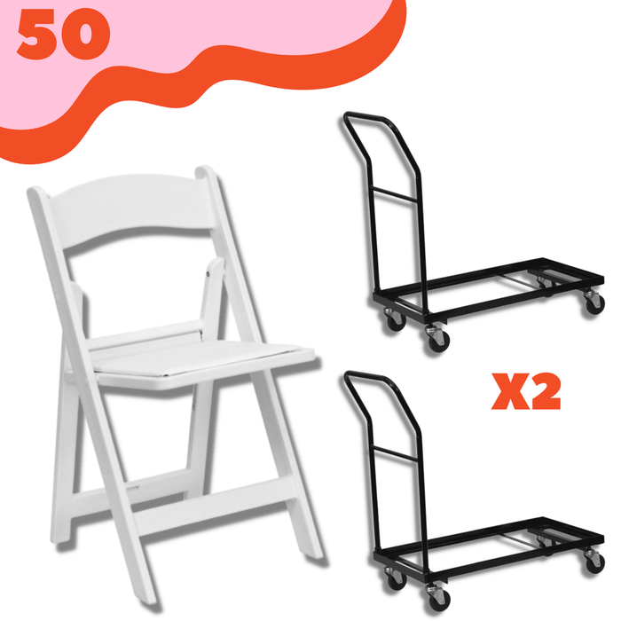 50 Hercules Resin Folding Chairs with Dollies Package