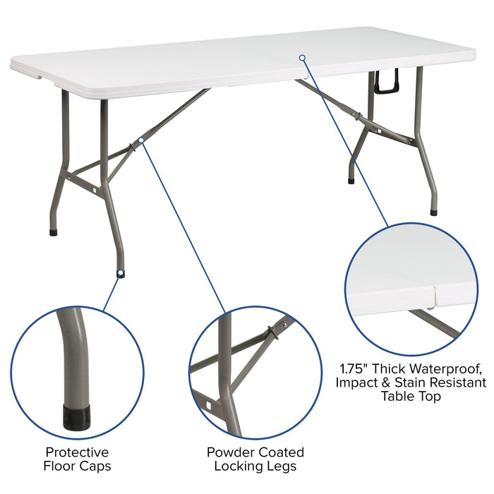 6' Bi-Fold Rectangular Plastic Folding Table