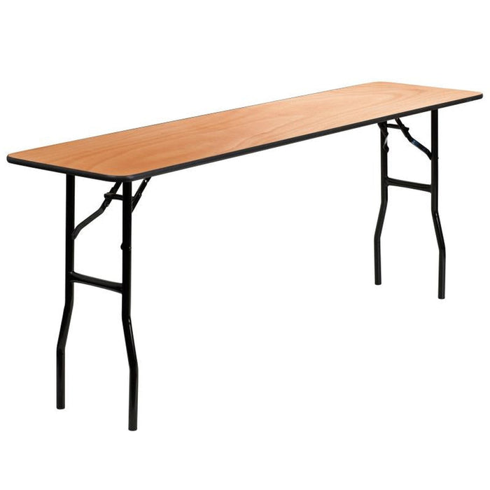 6' Rectangular Clear Coated Birchwood Seminar Folding Table