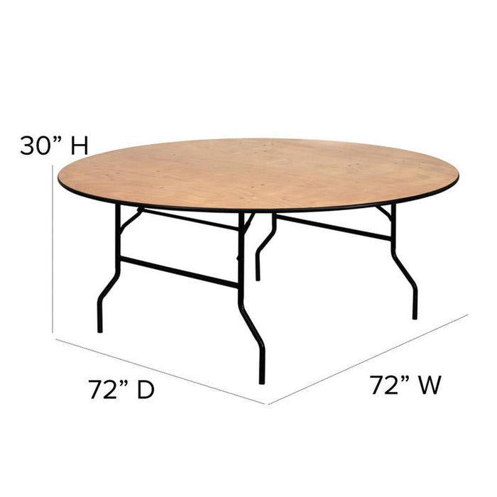 6' Round Clear Coated Birchwood Folding Table