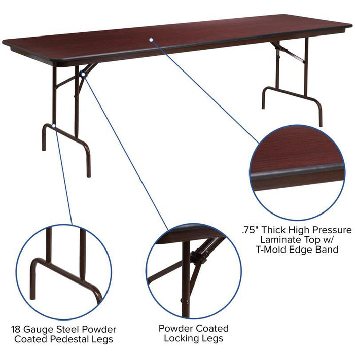 8' High Pressure Mahogany Laminate Folding Table