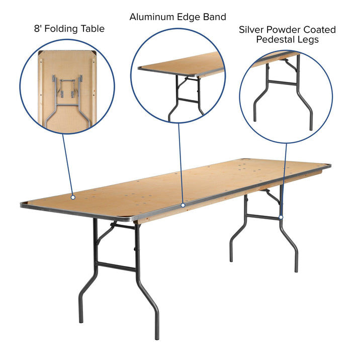 8' Rectangular Birchwood Folding Banquet Table